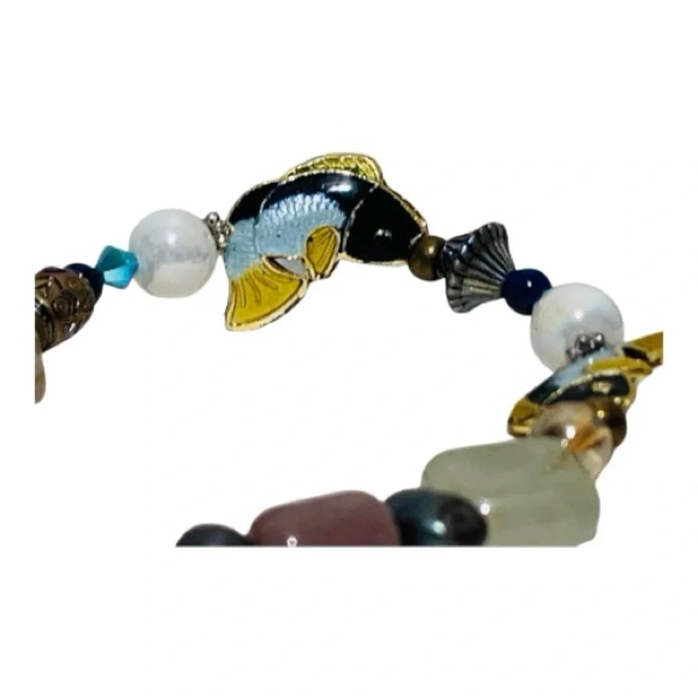 Colorful Lucky Beaded Stone & Fish Bracelet